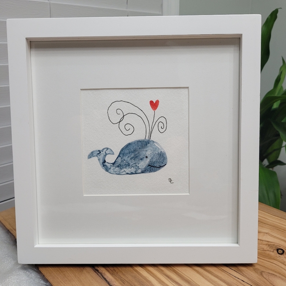 Original Watercolor Whale Painting Pottery Barn Frame
